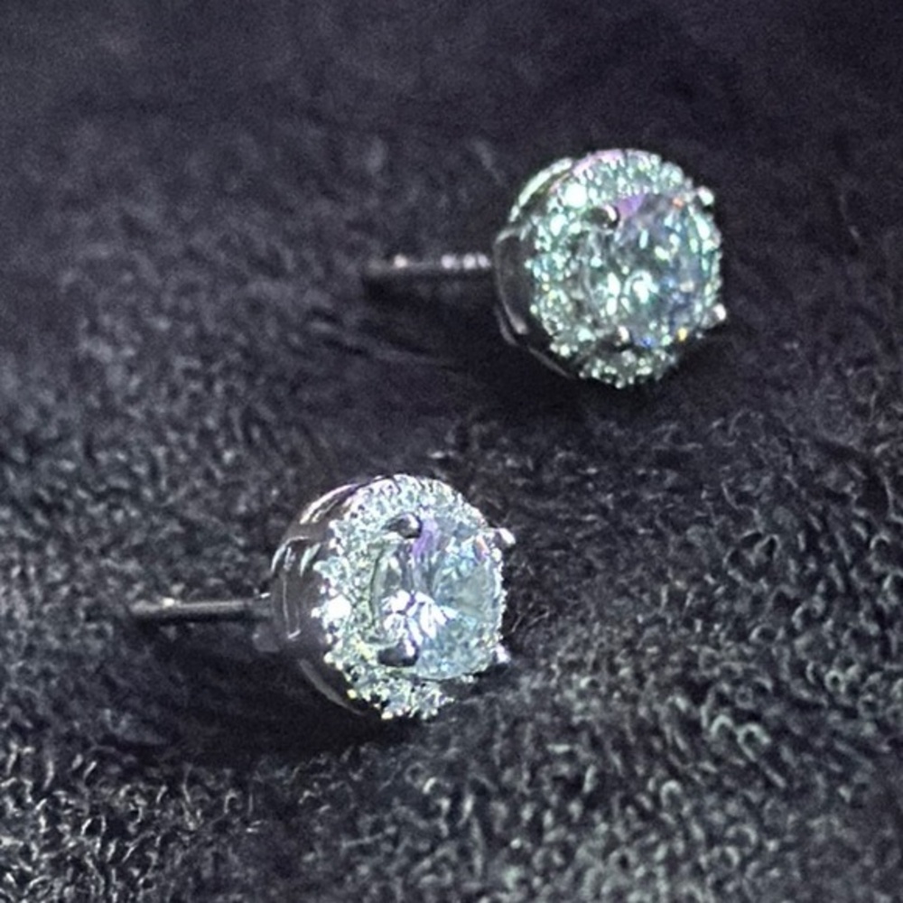 Halo Set Diamond 💎 Series Sterling Silver 925 Stud Earring Pair NIB